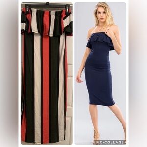 (A8) NIB CAPELLA Striped Pink Black White Ruffle Tube Bodycon Dress Plus 1X